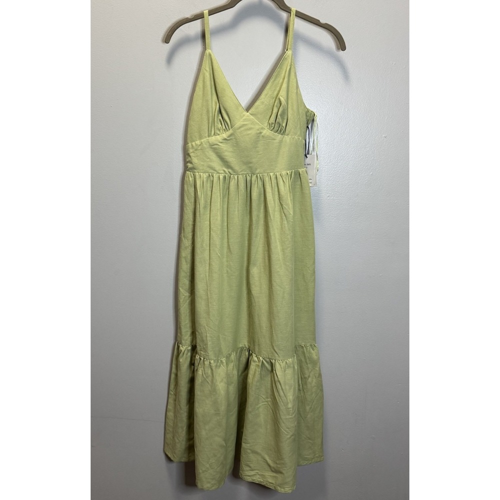 Japna Singh Dress Women's Size Small Green Tiered Bottom Lined Chest Linen Blend - Picture 1 of 10